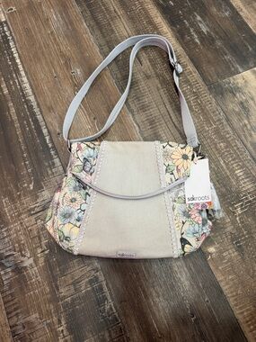 Sakroots Gray Canvas Crossbody with Pastel Floral Accents